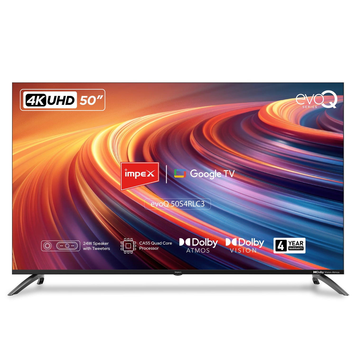 Impex evoQ 50-inch 4K UHD Smart Google TV with Dolby Vision, Dolby Atmos, and 2+2 Year Warranty (Black)