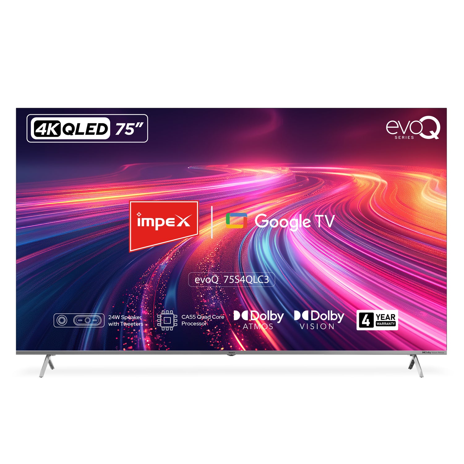 Impex evoQ 75-inch 4K UHD QLED Smart Google TV with Dolby Vision, Dolby Atmos, and 2+2 Year Warranty (Black)