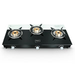 Impex Fiera 3BD 3-Burner Gas Stove with Glass Top, Flat Burners, Heavy Pan Support, and 2-Year Warranty