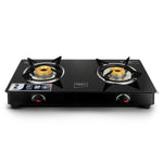 Impex Welfire 2B Two-Burner Glass Top Gas Stove with Toughened Glass, Brass Burners, and ISI Certification