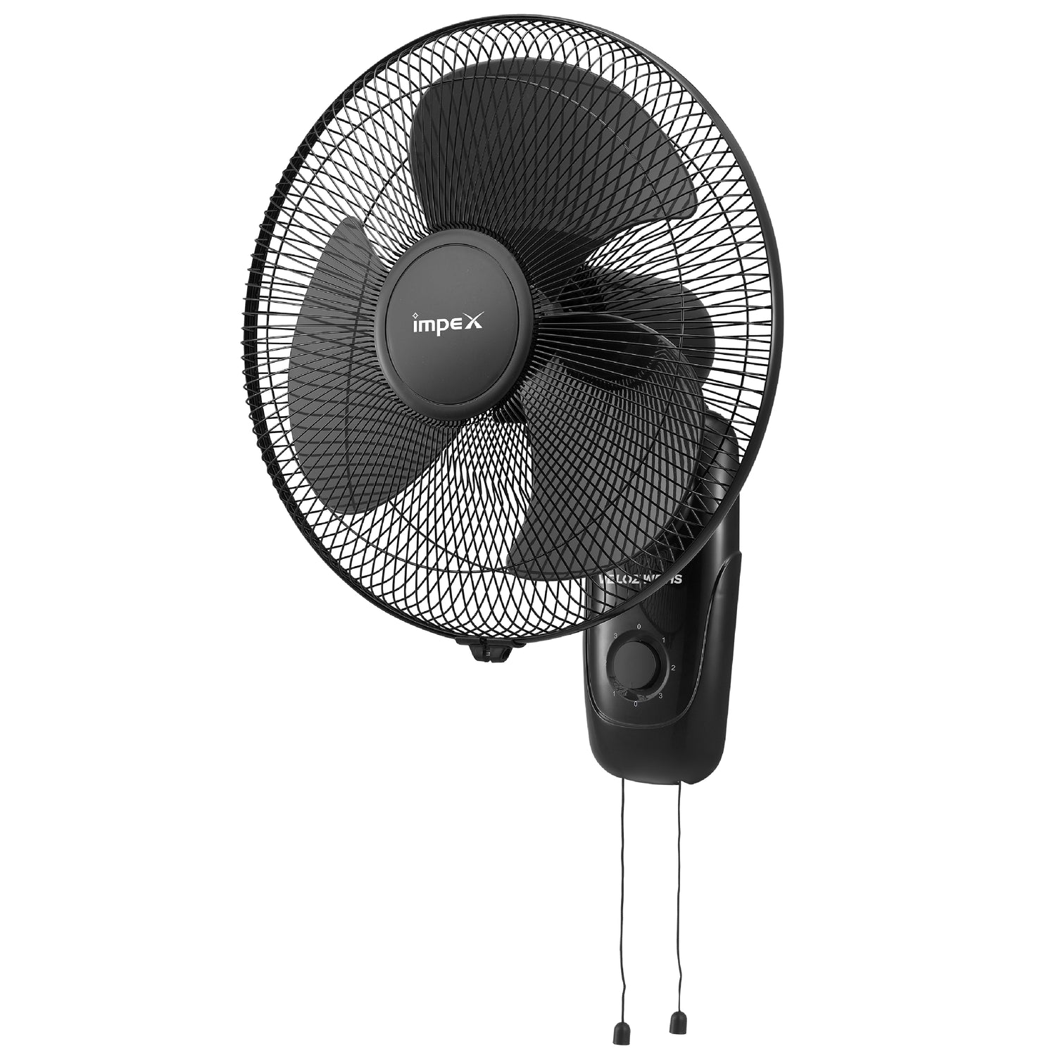 Impex Veloz WF HS 400 mm High-Speed Wall Fan with 3 Blades, Pull Cord, and 2-Year Warranty (Black)