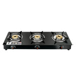 Impex Welfire 3B Three-Burner Glass Top Gas Stove with Toughened Glass, Brass Burners, and ISI Certification