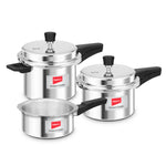 Impex ECO 235 Aluminium Induction Base Outer Lid Pressure Cooker Family Combo (Pack of 3)