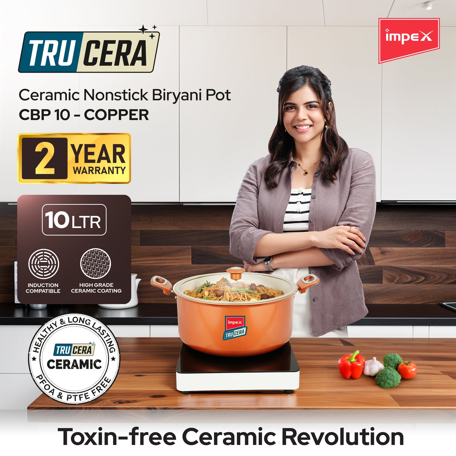 Trucera 10L Ceramic Biriyani Pot | Induction, Non-Stick | 2 Year Warranty