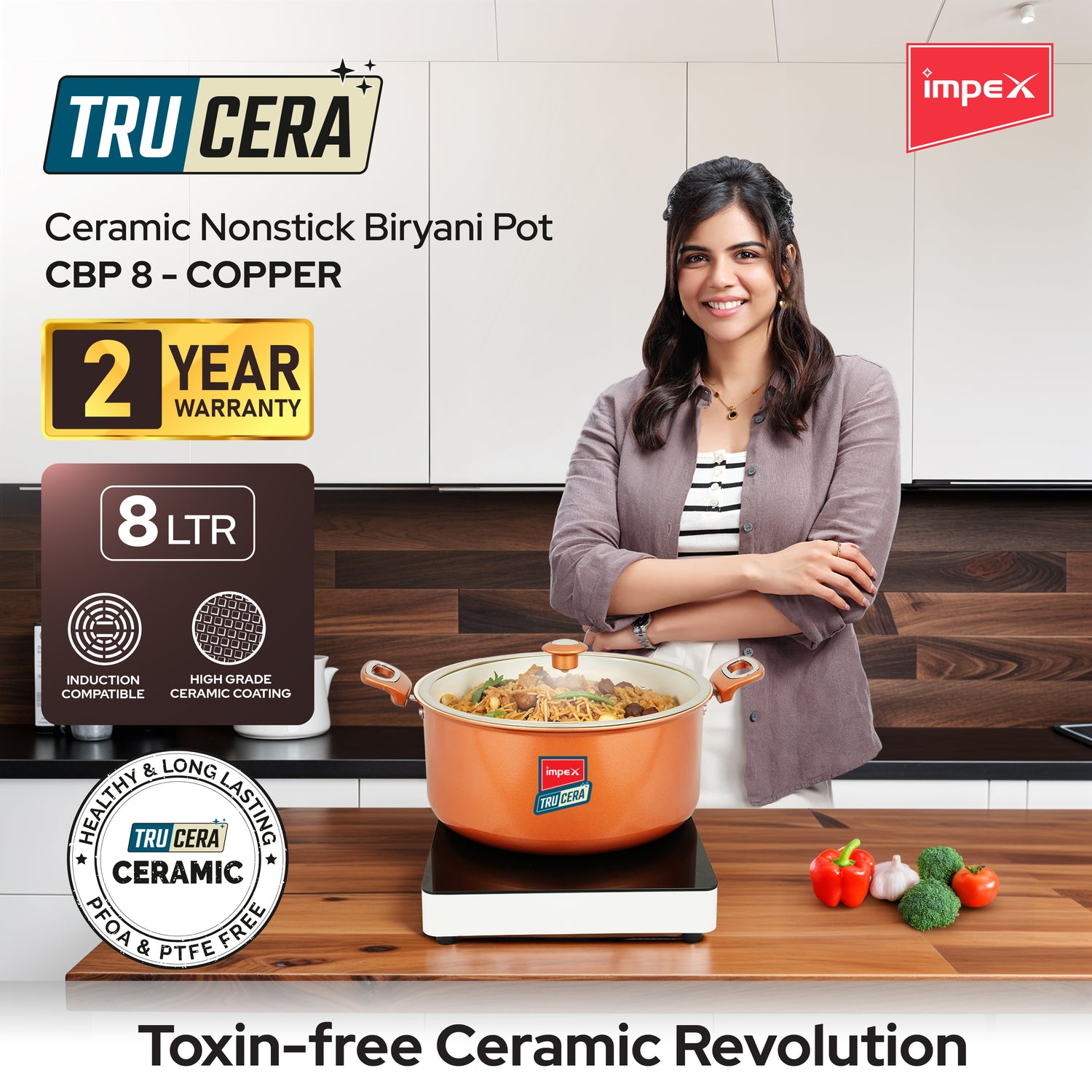 Trucera 8L Ceramic Biriyani Pot | Induction, Non-Stick | 2 Year Warranty