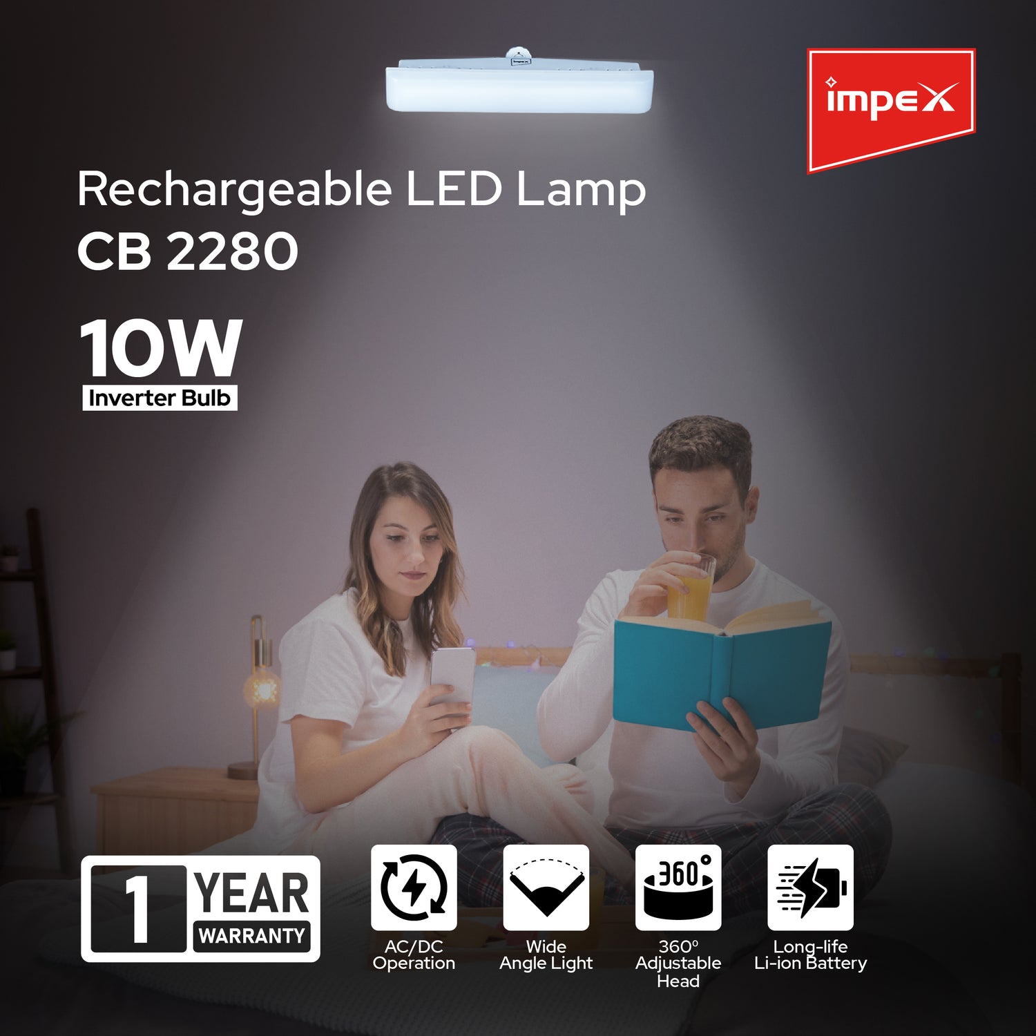 Impex CB 2280 Rechargeable LED Emergency Bulb with B22 Base, 480 Lumens (AC) and 1200 mAh Battery