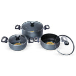 MIGO Non-Stick Granite Casserole Set 6 Pcs | 4.7L, 3L & 2L | Induction Compatible | Glass Lids