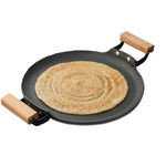 Cast Iron Dosa Tawa | Pre-Seasoned Natural Nonstick Surface | Nitride Protection | Wooden Handles | Less Oil Cooking | Gas & Induction Compatible | CIL DTP30 BW