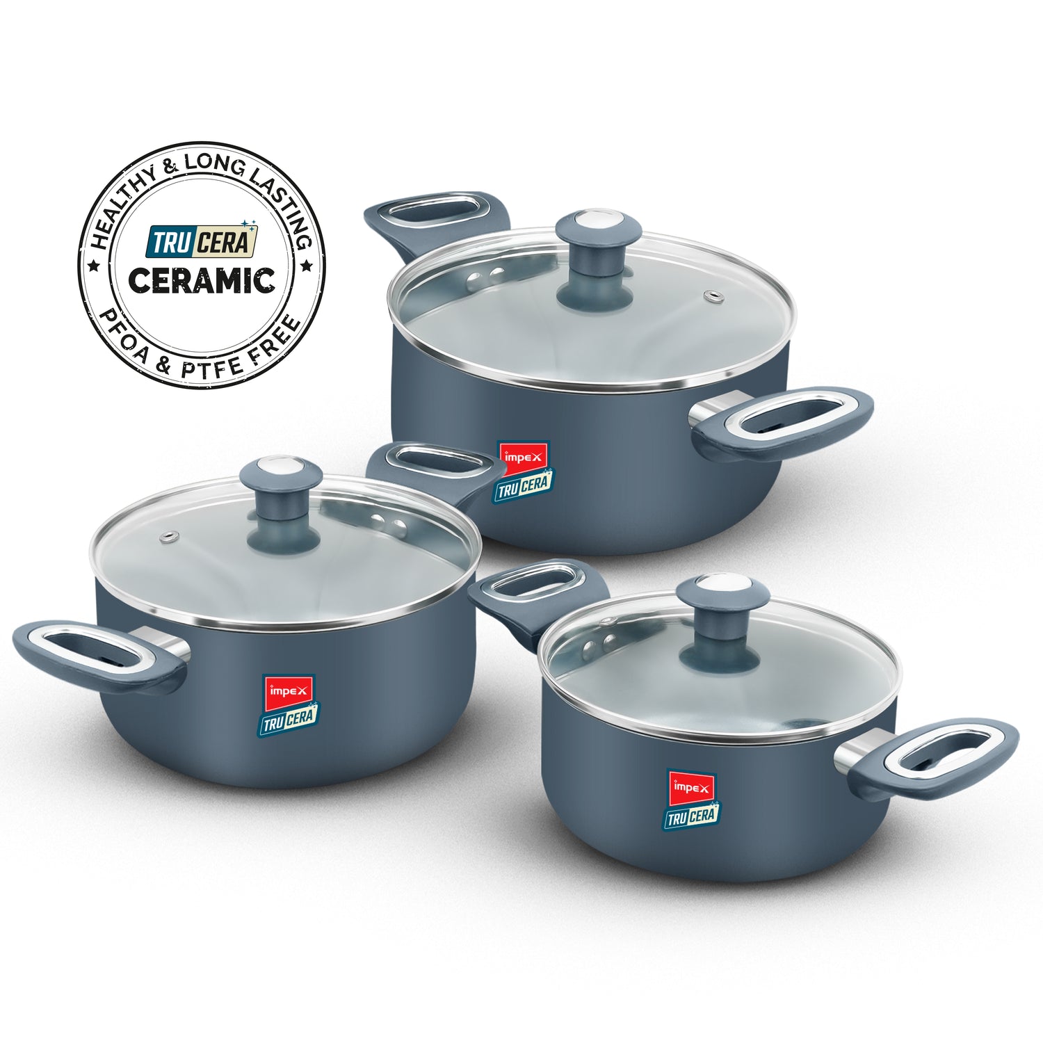 Trucera 6-Piece Ceramic Casserole Set with Glass Lids | Induction Safe | 2 Year Warranty.