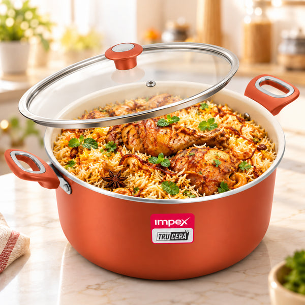 Trucera 10L Ceramic Biriyani Pot With Lid (Beige) | All Stove Top| Non Stick | 2 Year Warranty