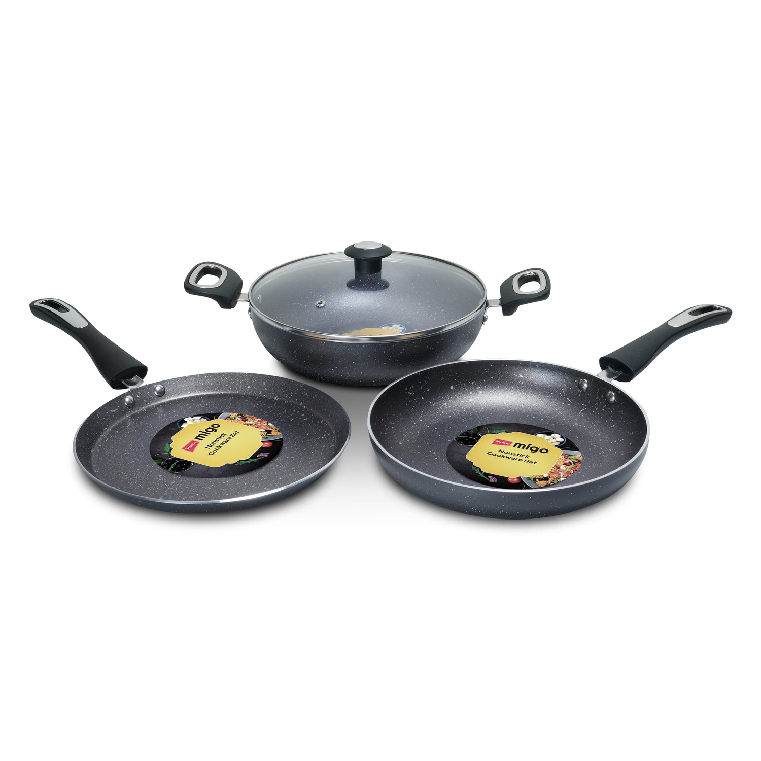 IMPEX Migo Nonstick Granite 4 Pcs Festival Gift Set FKT(G), 5-Layer Super Granite Induction Bottom