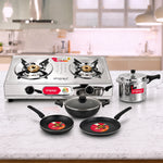 Super Saver Combo - 2 Burner Gas Stove + 3L Pressure Cooker + 4 Piece Non Stick Cookware Set