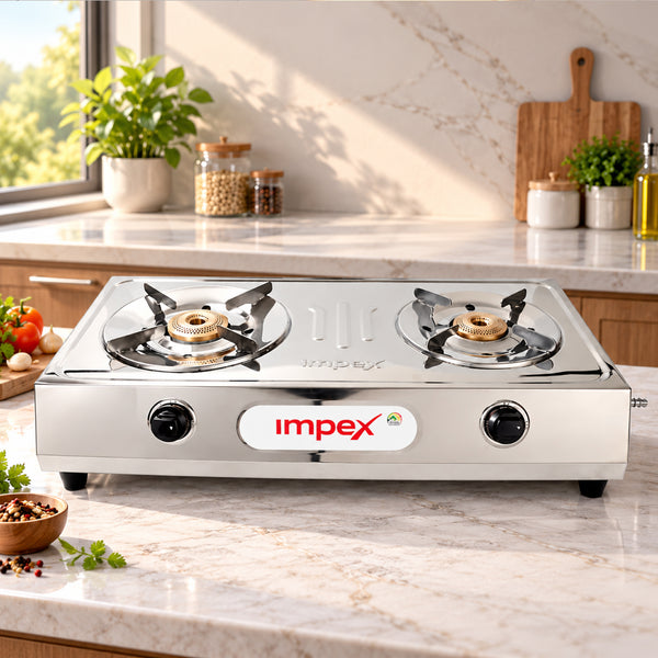 EFFICIO 2B LERC Stainless Steel 2 Burner Gas Stove | 74% Thermal Efficiency | High-Grade SS Body | 5-Year Warranty