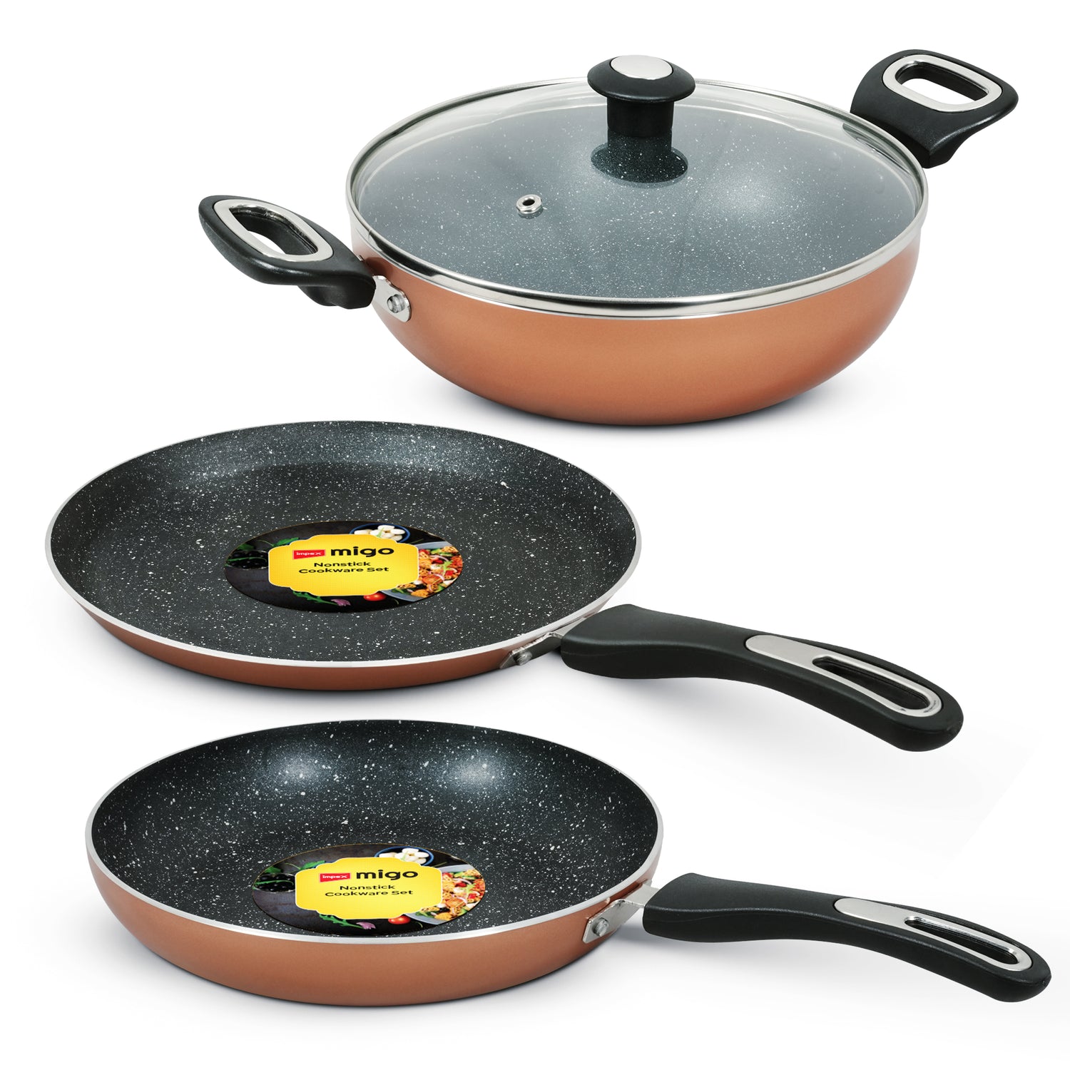 IMPEX Migo Nonstick Granite 4 Pcs Festival Gift Set FKT(Cu), 5-Layer Super Granite Induction Bottom