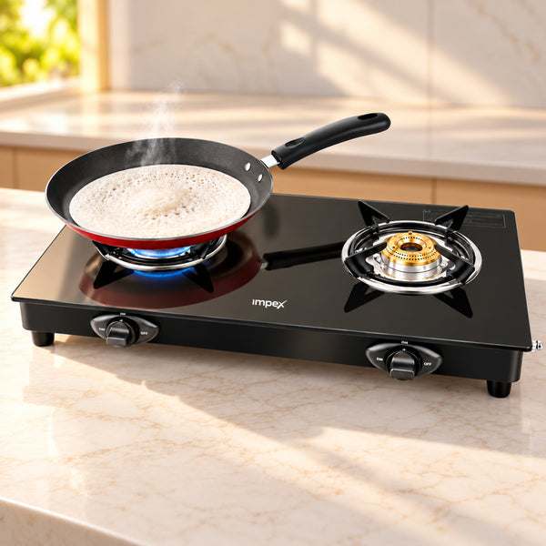 Hot Deal Kitchen Combo | 2-Burner Glass Top Gas Stove + 26cm Non-Stick Pathiri Pan | Induction Base | Everyday Cooking Essentials