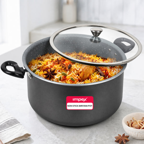 Biryani Pot 8 Ltr With Glass Lid IBP8 | Non-Stick| Induction Friendly | 1 Year Warranty