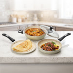 MIGO 4-Piece Granite Cookware Set | 24cm Tawa, Fry Pan & Kadai with Glass Lid | 5-Layer Super Granite Nonstick | Induction Compatible