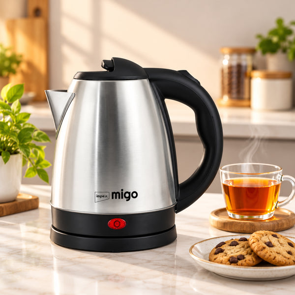 MIGO BLAZE 1.5L Electric Kettle | 1500W | Cordless | Stainless Steel | Auto Shut-Off | 1 Year Warranty