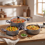 MIGO Cook & Serve Casserole Set 6 Pcs | 5-Layer Granite Non Stick | 4.6L, 2.7L & 1.9L | Glass Lids | Induction & Gas Compatible | PFOA-Free | 1 Year Warranty