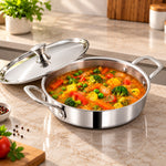 MIGO Stainless Steel Triply Kadai | Uniform & Quick Heating | Non-Rustic Material | Kadai 24 cm with Lid 2.9 Litre