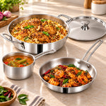 MIGO 4 Piece Stainless Steel Triply Cookware Set TKFM 426| Kadai, Fry Pan, Milk Pan and Lid