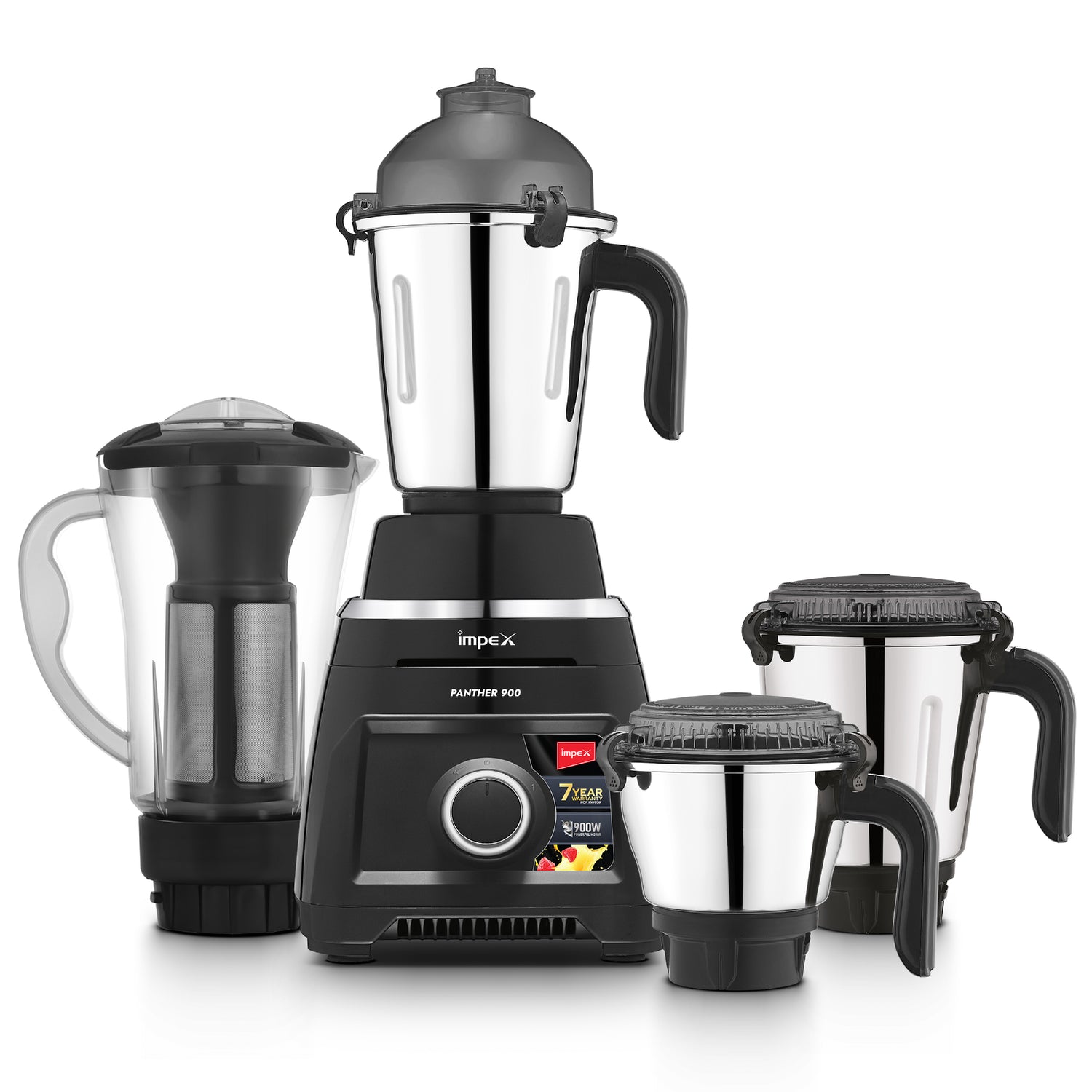 Impex Mixer Grinder (Panther 900 4J Black) – 900W Motor, 1.5L Juicer Jar, 7-Year Motor Warranty