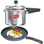 Impex Norma 3 L Non-Induction Base Aluminium Pressure Cooker with Outer Lid (Silver) and Induction Base Nonstick Aluminium Tawa Pan (IKP-2465)