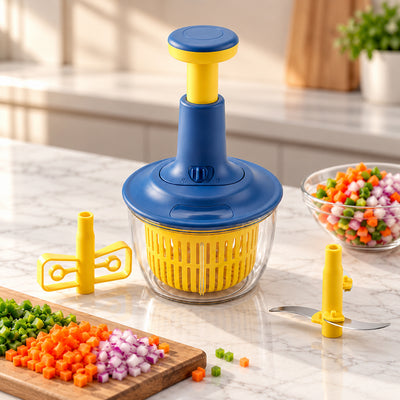 Push Chopper RD 1600 | SS 3-Blade Design | Easy Lock System | BPA-Free Transparent Bowl | Stable Round Base | Ergonomic Push Handle