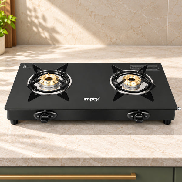 SPECTA 2B NEO Glass Top Gas Stove | 2 Burner LPG Stove with Toughened Glass | Stainless Steel Body