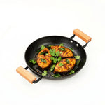 Cast Iron Grill Pan | Pre-Seasoned Natural Nonstick Surface | Nitride Protection | Wooden Handles | Less Oil Cooking | Gas & Induction Compatible | CIL GP28 BW