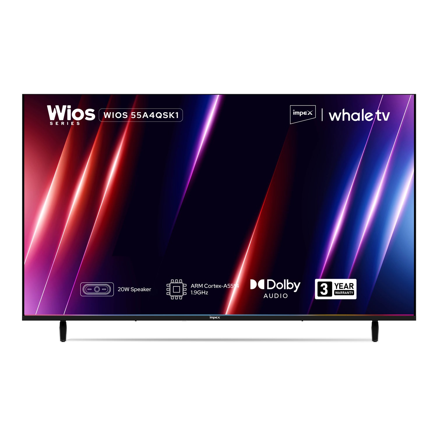 Impex WIOS Whale Series 55-inch 4K UHD QLED Smart TV (WIOS 55A4QSK1) with HDR10, Dolby Audio, and 3-Year Warranty (Black)