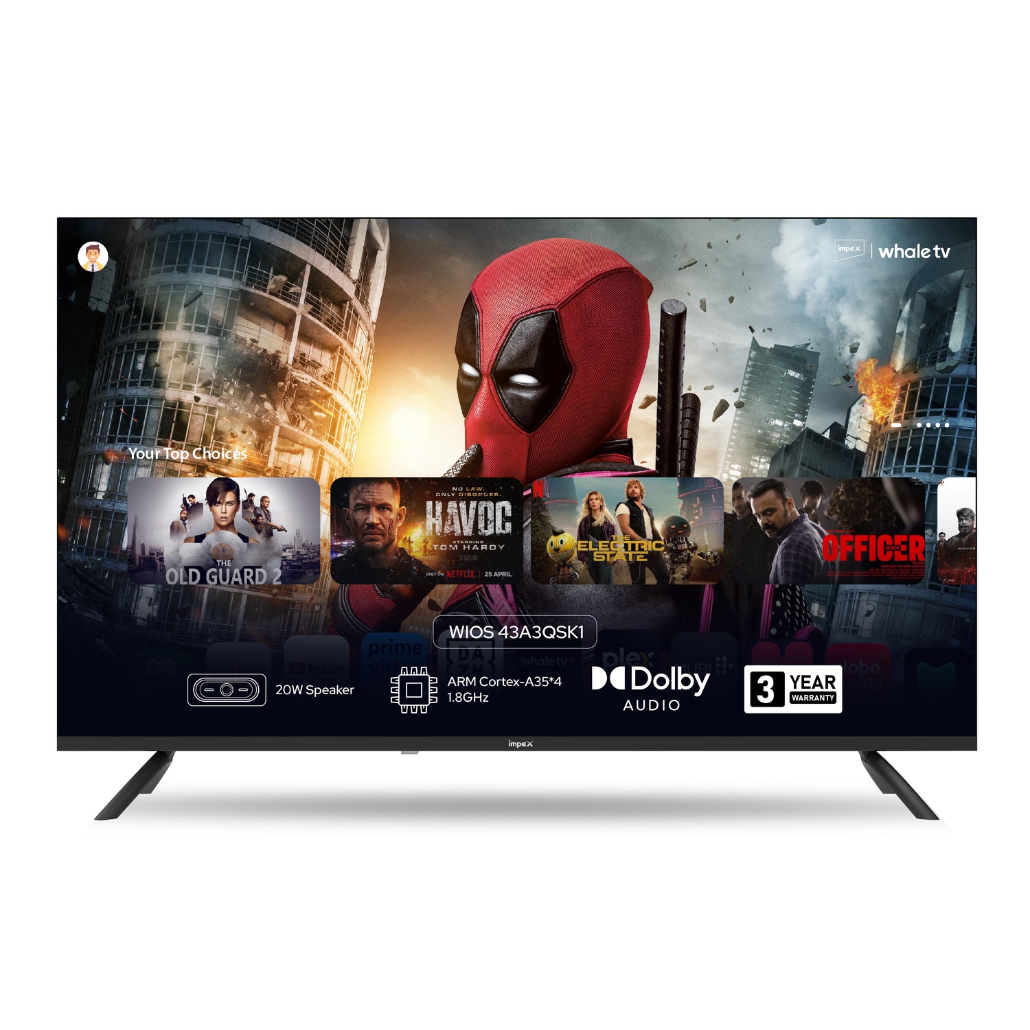 Impex WIOS Whale Series 43-inch Full HD QLED Smart TV (WIOS 43A3QSK1) with HDR10, Dolby Audio, and 3-Year Warranty (Black)