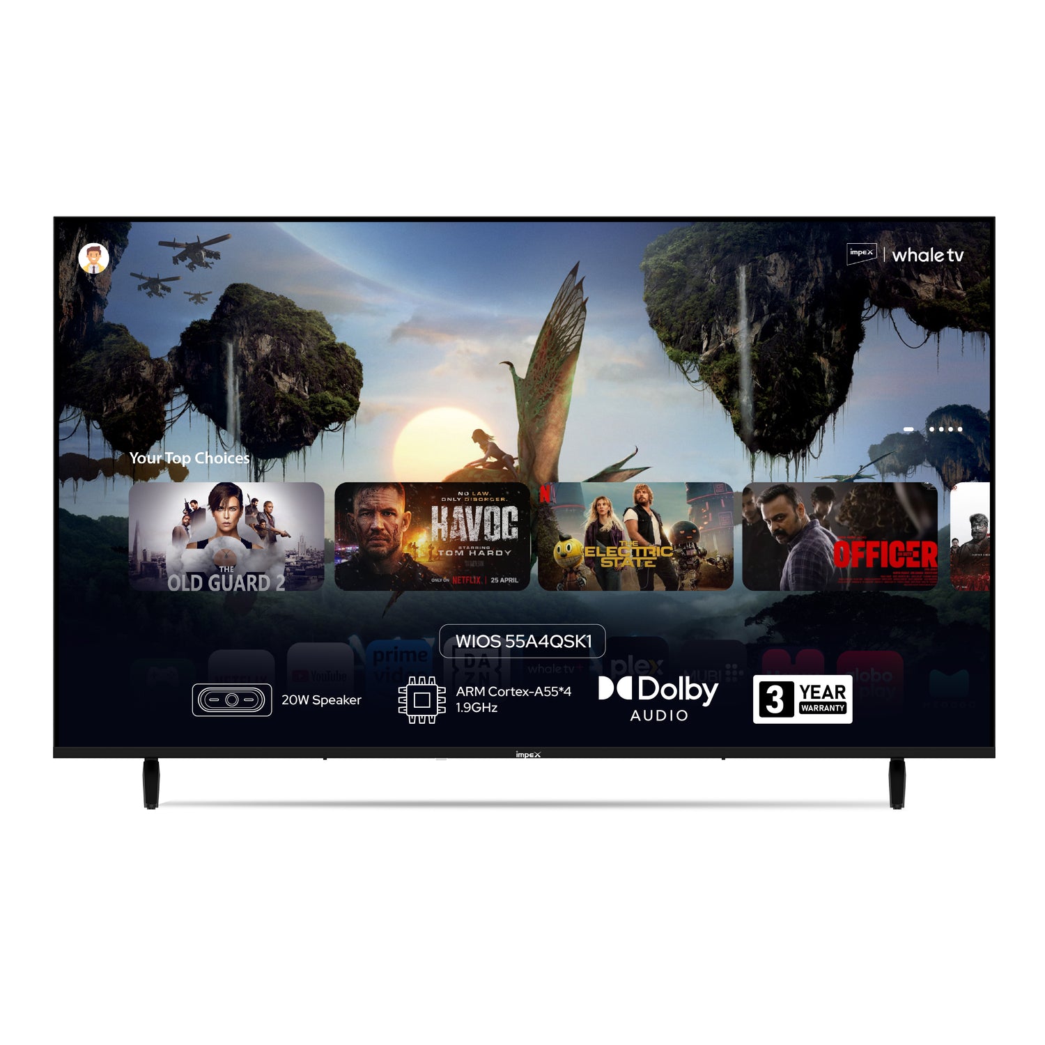 Impex WIOS Whale Series 55-inch 4K UHD QLED Smart TV (WIOS 55A4QSK1) with HDR10, Dolby Audio, and 3-Year Warranty (Black)