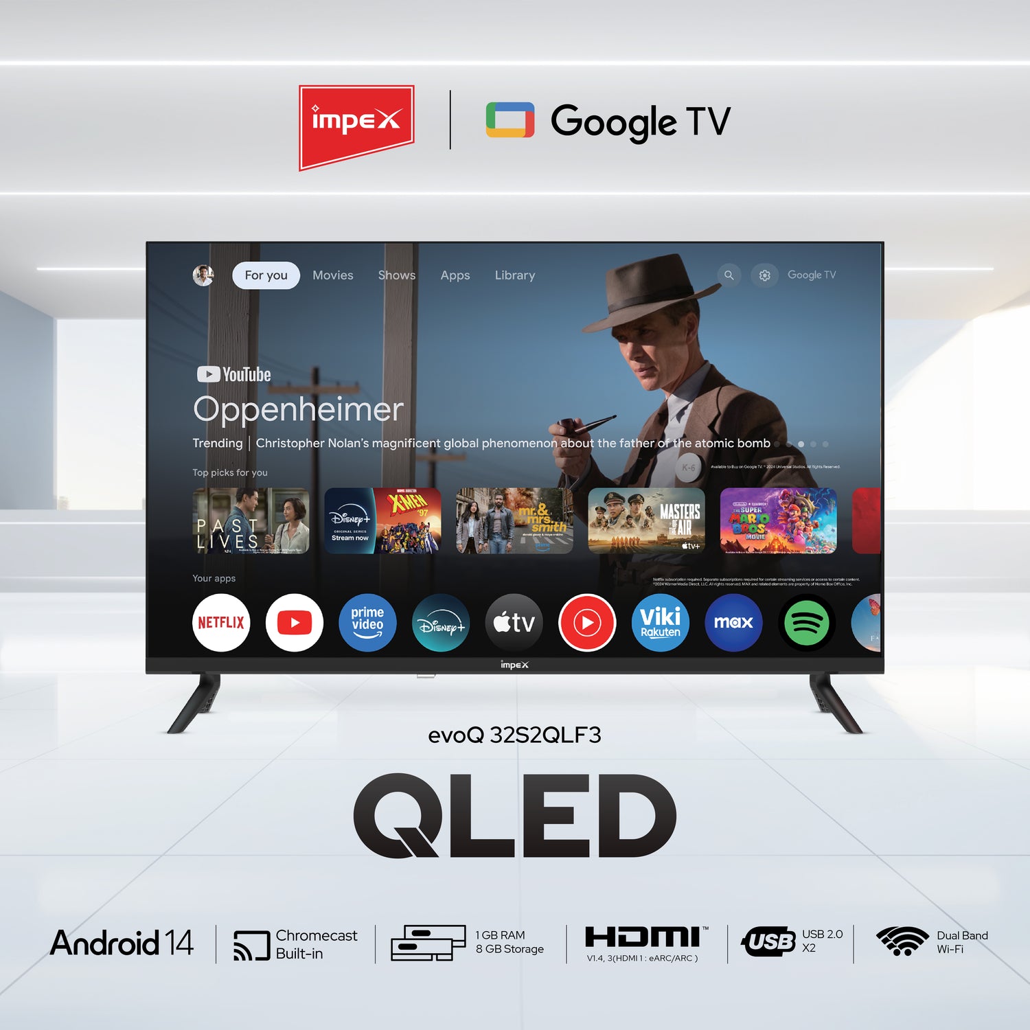 Impex evoQ 32-inch HD LED Smart Google TV with 24W Dolby Audio and 2+2 Year Warranty (Black)