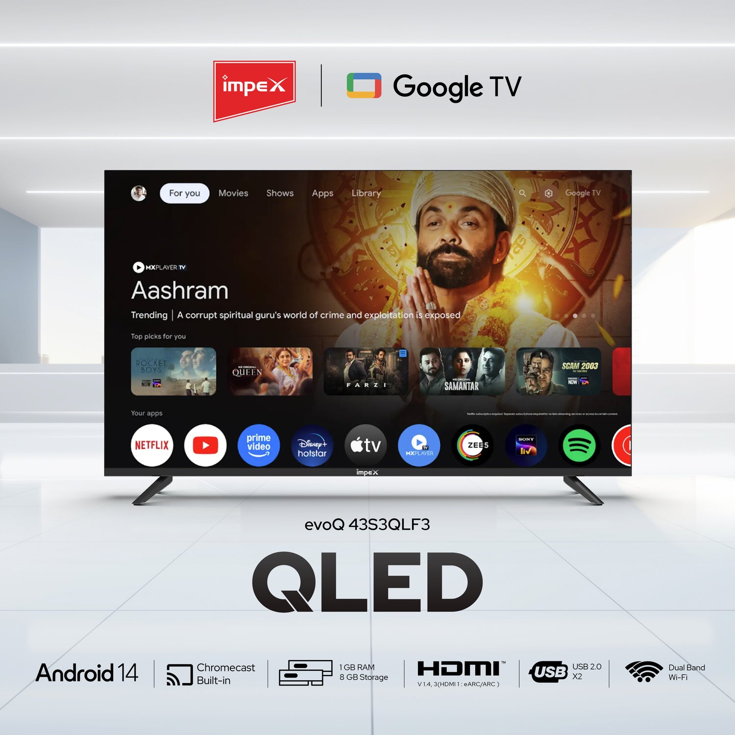 Impex evoQ 43-inch Full HD LED Smart Google TV with 24W Dolby Audio and 2+2 Year Warranty (Black)
