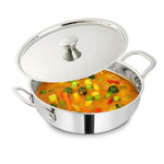 MIGO Migo Ultra-Thick Deep Kadai | Uniform Heating | Super Strong SS Wired Handles and Non-Rustic Material | Kadhai 24 cm diameter with Lid 2.9 L capacity