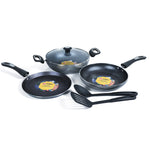 MIGO 6-Piece Granite Cookware Set (Grey) | 24cm Tawa, Fry Pan & Kadai | 5-Layer Super Granite Nonstick | Induction Compatible