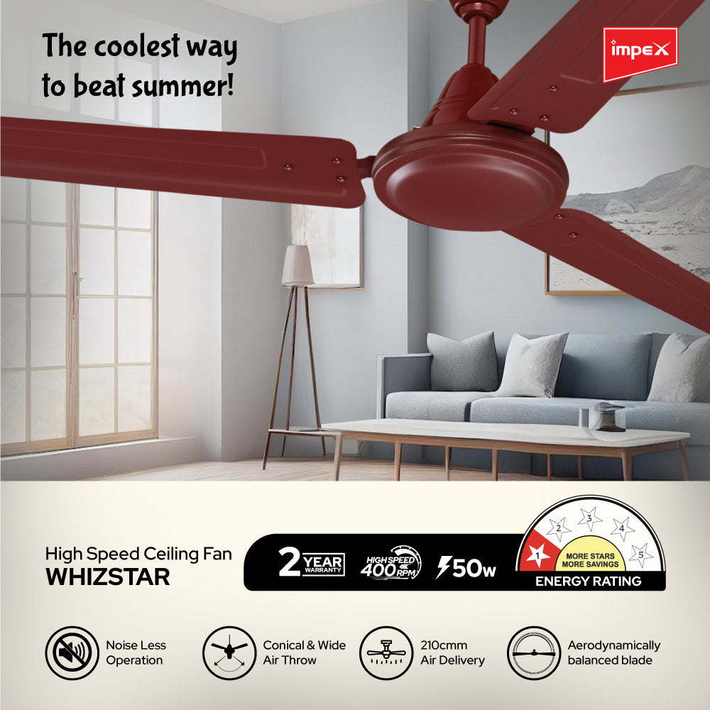 Impex Whizstar 1200 mm Ceiling Fan for Home, High Speed Fan Having 2 Years Warranty (Cherry Brown)