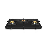 Impex Aspira Glaze 3 Burner Glass Top Gas Stove | 2 Jumbo + 1 Brass Burner | Stainless Steel Spill Base | Blue Flame | 68% Thermal Efficiency | 2 Year Warranty