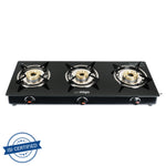 Impex Migo 3 Burner Gas Stove 6 mm Toughened Glass Top LINEA 3B, 1 Year Warranty (Black)