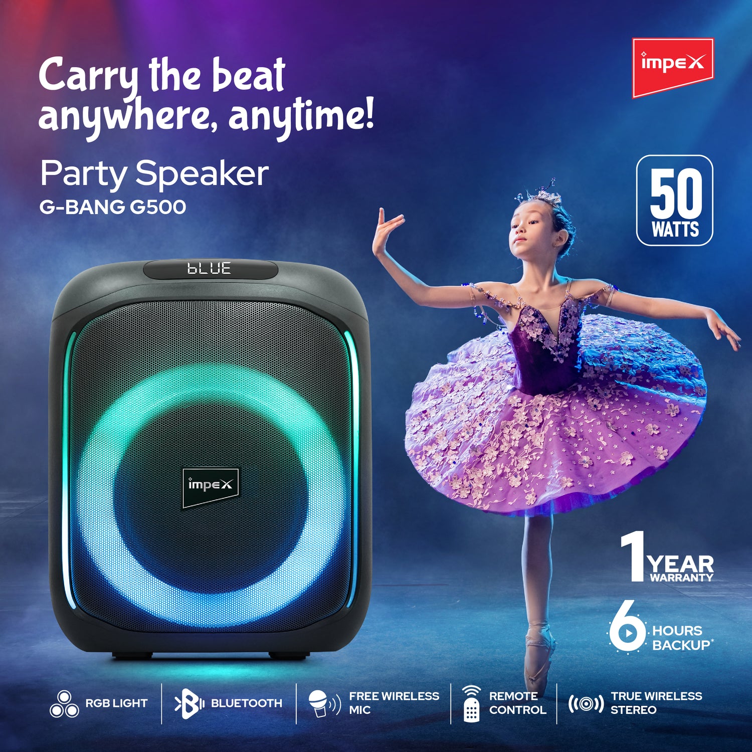 Impex Party Speaker G-Bang G500 Portable Speaker, 1 Year Warranty(Black)
