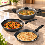 NV 444R 4-Piece Non-Stick Cookware Set | Tawa, Fry Pan & Kadai | Induction Compatible | 1 Year Warranty