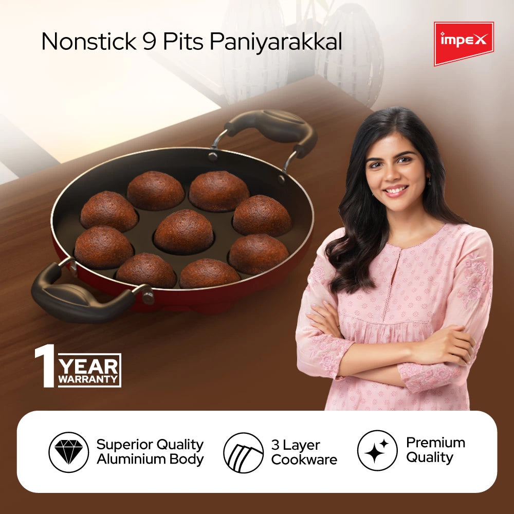 Impex Premium Non Stick Paniyarakkallu (Unniyappa Chatty, 9 Pits)