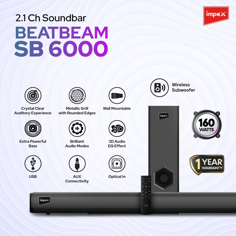 IMPEX 2.1 Ch Multimedia Soundbar (Beatbeam SB6000)