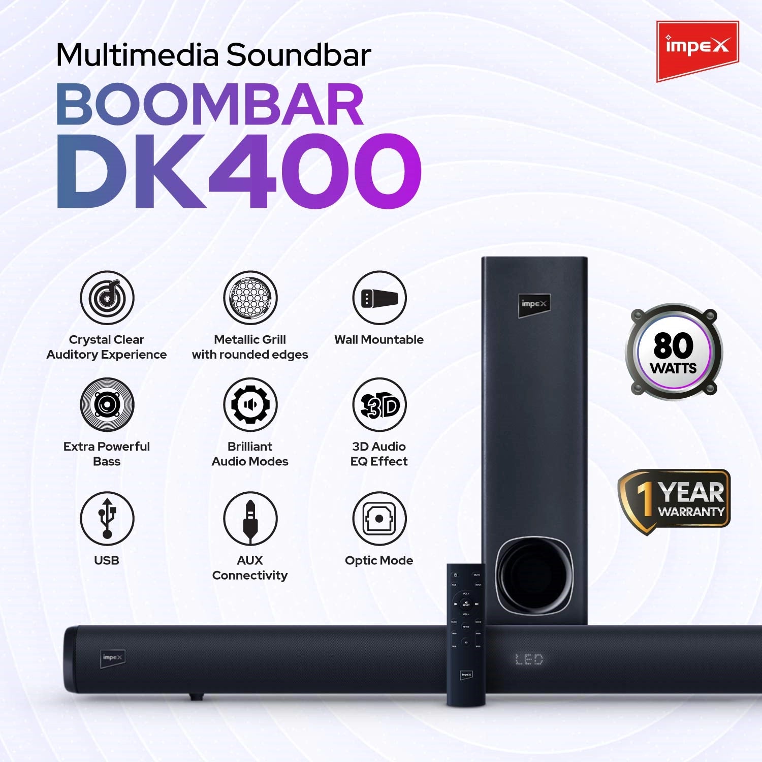 Impex 2.1 Ch Multimedia Soundbar (Boombar DK400)