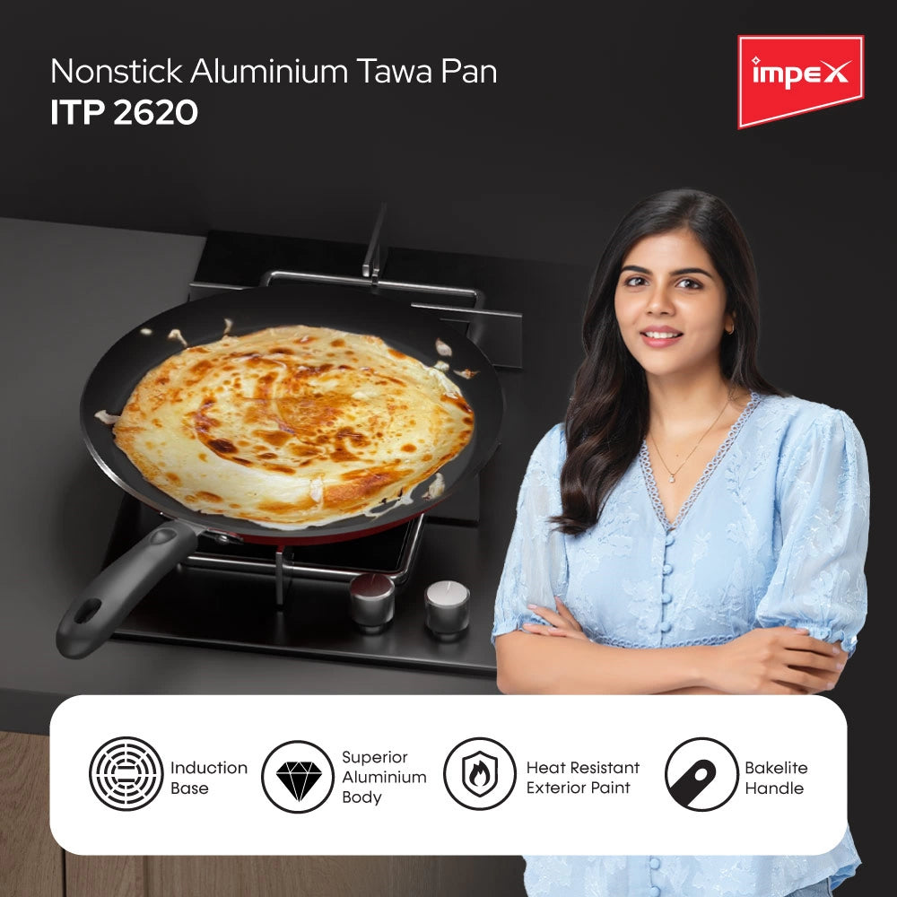 Impex ITP-2620 Induction Base Nonstick Aluminium Pathiri Pan (26 cm, Maroon)