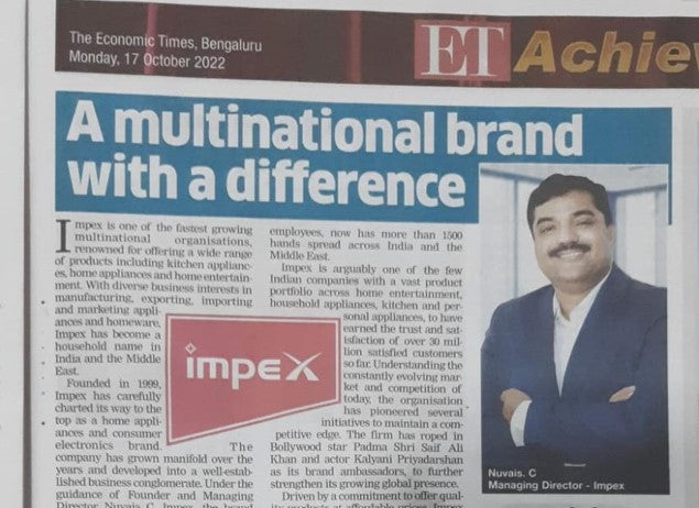 Impex features on national business daily The Economic Times   -  Monday ,17 October 2022