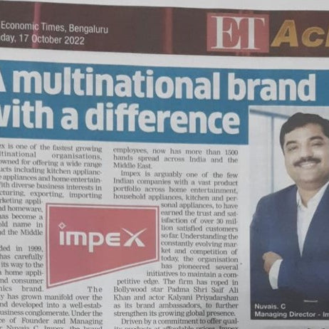 Impex features on national business daily The Economic Times   -  Monday ,17 October 2022