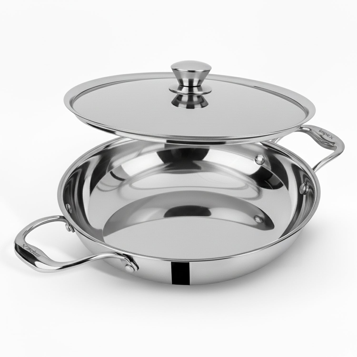 Impex Serene Triply Stainless Steel Kadai pan 24cm with Lid | 304 Grade Stainless Steel Kadai pan | No PFOA Coating | Impact Bonded Tri-Ply Bottom Induction Friendly Cookware, Kadai Pan- 2 LTR Silver