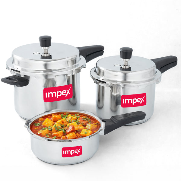 ECO 235 Aluminium Pressure Cooker Combo (2L, 3L & 5L) | Induction & Gas Compatible | ISI Certified | Super Virgin Aluminium | Outer Lid Pressure Cooker Set